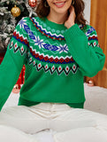 Retro color-blocked jacquard pullover knit sweater