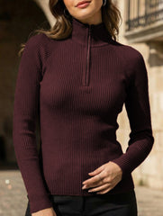 Zipper collar knitted base short-sleeved shirt