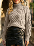 Cable knit solid color loose sweater