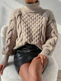 Cable knit solid color loose sweater