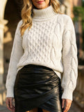 Cable knit solid color loose sweater