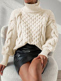 Cable knit solid color loose sweater