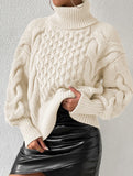 Cable knit solid color loose sweater