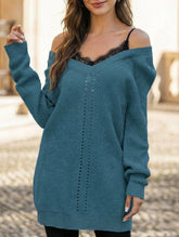 Fashionable patchwork pullover V-neck sweater