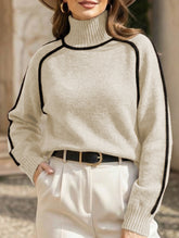 Stylish turtleneck striped ribbed sweater