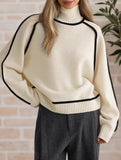 Stylish turtleneck striped ribbed sweater
