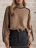 Stylish turtleneck striped ribbed sweater