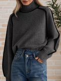 Stylish turtleneck striped ribbed sweater