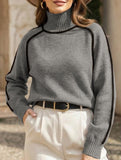 Stylish turtleneck striped ribbed sweater