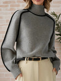 Stylish turtleneck striped ribbed sweater