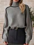 Stylish turtleneck striped ribbed sweater