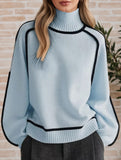 Stylish turtleneck striped ribbed sweater