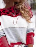 Leopard print color-blocked crew neck sweater