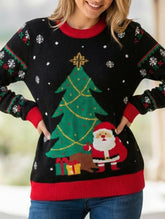 Round neck Christmas tree jacquard knit sweater