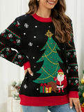 Round neck Christmas tree jacquard knit sweater