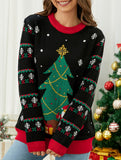 Round neck Christmas tree jacquard knit sweater