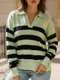 Loose-fitting striped color-blocked knit sweater