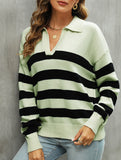 Loose-fitting striped color-blocked knit sweater
