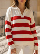 Loose-fitting striped color-blocked knit sweater