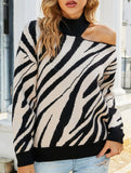 High-neck long-sleeved sexy off-shoulder sweater