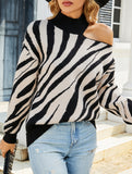 High-neck long-sleeved sexy off-shoulder sweater