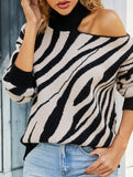 High-neck long-sleeved sexy off-shoulder sweater