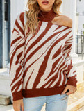 High-neck long-sleeved sexy off-shoulder sweater