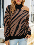 High-neck long-sleeved sexy off-shoulder sweater