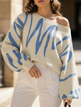 Casual wavy lantern off-shoulder knit top