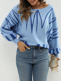 Casual wavy lantern off-shoulder knit top