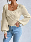 Fashionable solid color square neck knit sweater