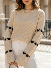 Solid color loose heart jacquard knit sweater