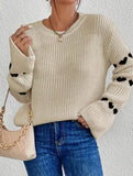 Solid color loose heart jacquard knit sweater