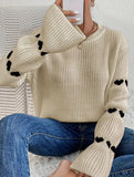 Solid color loose heart jacquard knit sweater