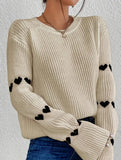 Solid color loose heart jacquard knit sweater
