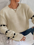 Solid color loose heart jacquard knit sweater