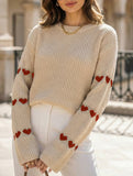 Solid color loose heart jacquard knit sweater