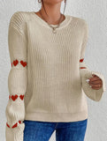 Solid color loose heart jacquard knit sweater
