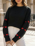 Solid color loose heart jacquard knit sweater