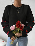 Solid color loose heart jacquard knit sweater