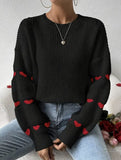 Solid color loose heart jacquard knit sweater