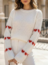 Solid color loose heart jacquard knit sweater