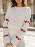 Solid color loose heart jacquard knit sweater