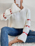 Solid color loose heart jacquard knit sweater