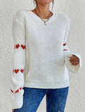 Solid color loose heart jacquard knit sweater