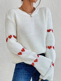 Solid color loose heart jacquard knit sweater