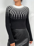 Stylish round neck striped knit sweater