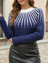 Stylish round neck striped knit sweater