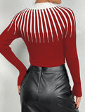 Stylish round neck striped knit sweater