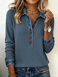 Denim collar pullover patchwork knit sweater